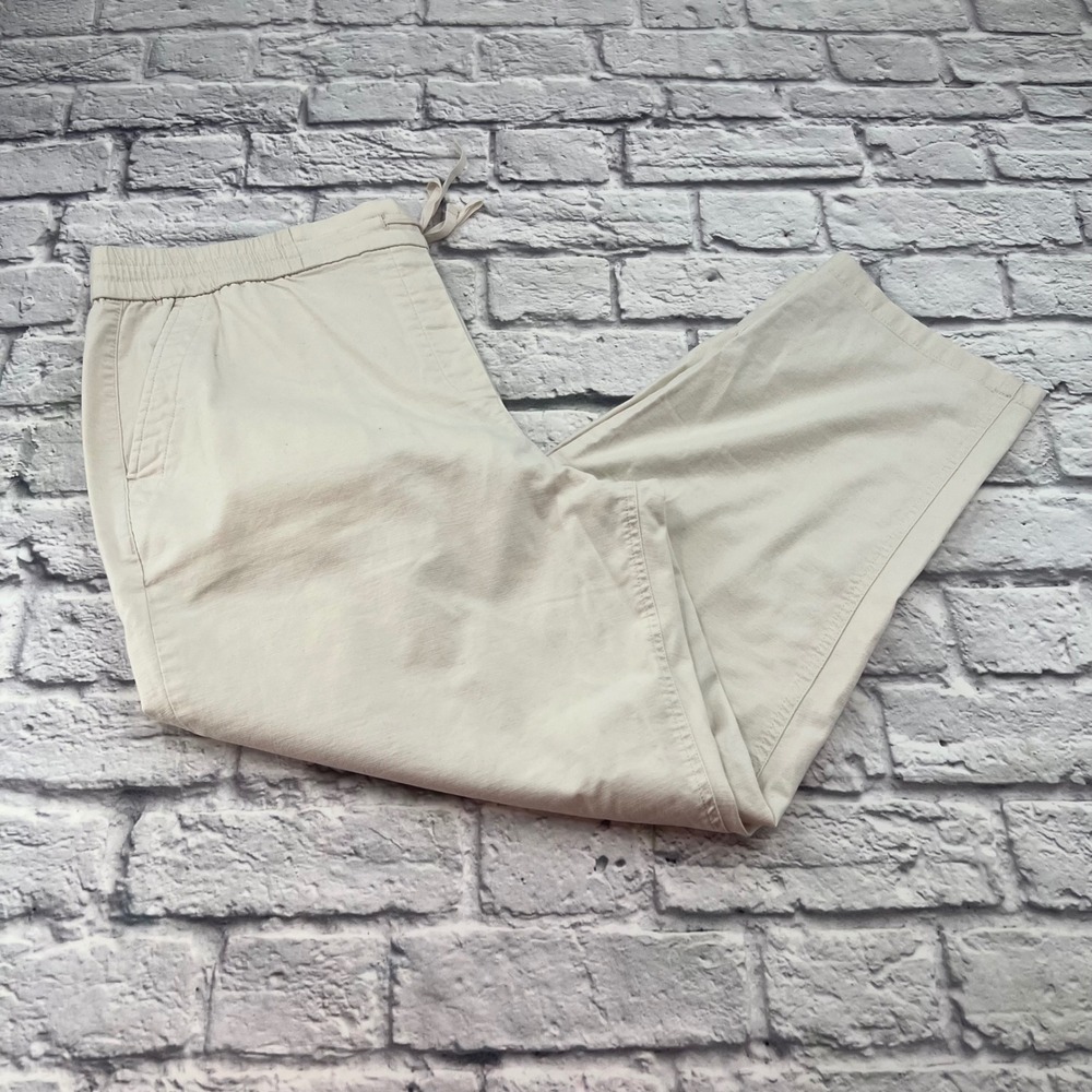 Talbots Womens XL Cream Pull On Drawstring Waist Straight Leg Pants Cotton Blend